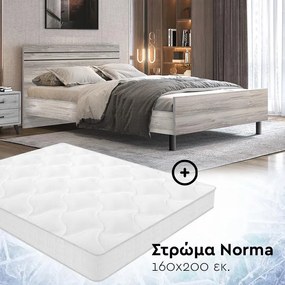 Σετ 3 τεμαχίων, Κρεβάτι HONEY Διπλό Σταχτί &amp; Στρώμα NORMA 160x200 εκ. 165x205x90 εκ.