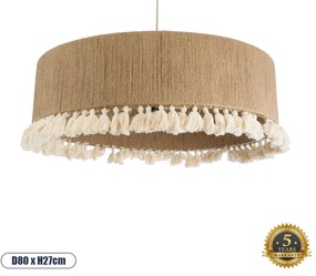 02095 GloboStar® PUERTORICO 02095 Boho Κρεμαστό Φωτιστικό Καπέλο Τριφωτο 3 x E27 IP20 Μπεζ & Λευκό Σχοινί - Μ80 x Π80 x Υ27cm