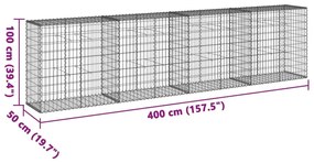 Συρματοκιβώτιο με Κάλυμμα 400x50x100εκ. από Γαλβανισμένο Χάλυβα - Ασήμι