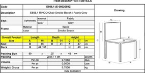RINGO Καρέκλα Τραπεζαρίας Κουζίνας Smoke Beech, Ύφασμα Γκρι   1τμχ
