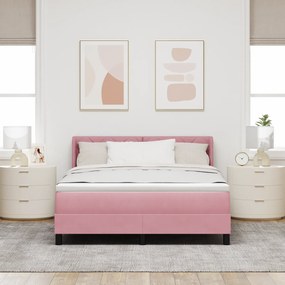 vidaXL κρεβάτι Box Spring με στρώμα  Ροζ 160x200 εκ. βελούδο