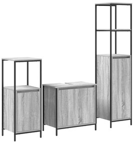 vidaXL Σετ Επίπλων Μπάνιου με ράφι 3 pcs Γκρι σονόμα και Μαύρο