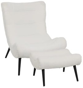 Πολυθρόνα με υποπόδιο Silla μπουκλέ ύφασμα σε λευκή απόχρωση 97x80x100εκ 97x80x100 εκ.