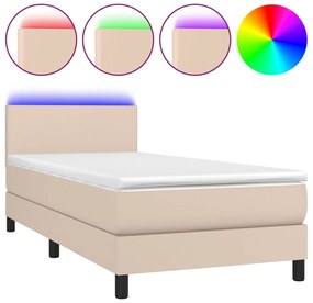 vidaXL Κρεβάτι Boxspring Στρώμα&amp;LED Καπουτσίνο 90x190 εκ. Συνθ. Δέρμα