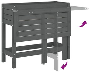 vidaXL Ζαρντινιέρα Κήπου με Πτυσσόμενο Τραπέζι Γκρι Μασίφ Ξύλο Πεύκου