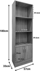 Βιβλιοθήκη Tekaro I pakoworld σε sonoma απόχρωση 57x33x180εκ