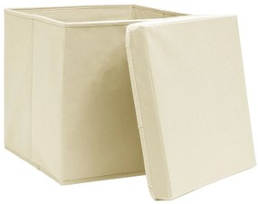 vidaXL Κουτιά Αποθήκευσης με Καπάκια 4 τεμ Κρεμ 32x32x32εκ Υφασμάτινα