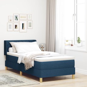 vidaXL Κρεβάτι Box Spring με μπλε ύφασμα και στρώμα, 90 x 190 εκ.