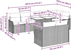 vidaXL Σετ Καναπέ Κήπου 9 τμχ. Ανοιχτό γκρι Πολυ Ρατάν