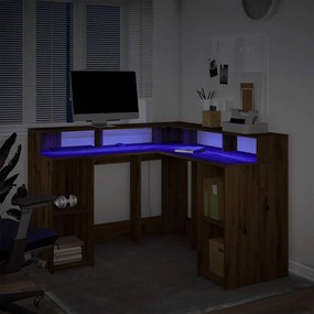 vidaXL Γραφείο με LED Αρτισιανή Δρυς 130x130x91 εκ. Επεξεργ. Ξύλο
