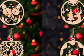 Σετ των 3 Intra απο ξύλο plywood 3mm-4mm πάχος Χριστουγεννιάτικο στολίδι Δίασταση 8x8 cm INTRAFABR-108702601