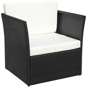 vidaXL Πολυθρόνα Κήπου με Υποπόδιο Μαύρη από Συνθετικό Ρατάν