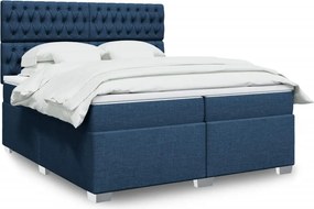 vidaXL Κρεβάτι Boxspring με Στρώμα Μπλε 200x200 εκ. Υφασμάτινο