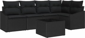 vidaXL Σετ Καναπέ με μαξιλάρι 6 pcs Μαύρο συνθετικό ρατάν