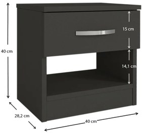 Κομοδίνο μελαμίνης Lube Megapap χρώμα ανθρακί 40x28,2x40εκ.