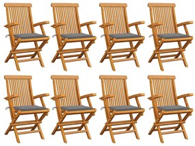vidaXL Καρέκλες Κήπου 8 τεμ. Μασίφ Ξύλο Teak με Γκρι Μαξιλάρια