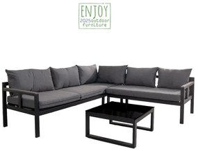 Bonsai Home Σετ Σαλόνι 3τμχ Μεταλλικό Εξωτερικού χώρου με Μετατροπή σε Ξαπλώστρα Ανθρακί