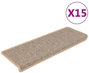 vidaXL Πατάκια Σκάλας Αυτοκόλλητα 15τεμ. Όψη Σιζάλ Αν. Μπεζ 65x21x4εκ.