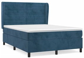 Κρεβάτι Boxspring με Στρώμα Σκούρο Μπλε 140x200 εκ. Βελούδινο - Μπλε