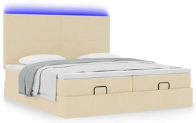 vidaXL Οθωμανικό κρεβάτι με στρώματα & LEDs Κρέμα 200x200cm ύφασμα