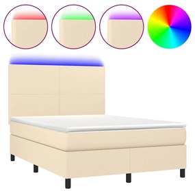 ΚΡΕΒΑΤΙ BOXSPRING ΜΕ ΣΤΡΩΜΑ &amp; LED ΚΡΕΜ 140X190 ΕΚ. ΥΦΑΣΜΑΤΙΝΟ 3134714