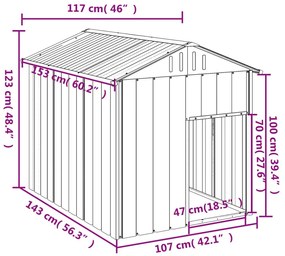 Σπιτάκι Σκύλου με Οροφή Ανθρακί 117x153x123 εκ. Γαλβαν. Χάλυβας - Ανθρακί