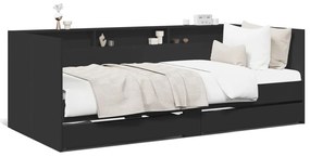Καναπές-Κρεβάτι με Συρτάρια Μαύρο 90x200 εκ. Επεξ. Ξύλο - Μαύρο
