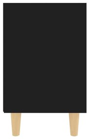 Κομοδίνο Μαύρο 40 x 30 x 50 εκ. με Μασίφ Ξύλινα Πόδια - Μαύρο