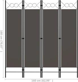 vidaXL Διαχωριστικό Δωματίου με 4 Πάνελ Ανθρακί 160 x 180 εκ.