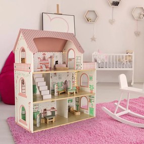 Ξύλινο Κουκλόσπιτο Ροζ KX3053 IKONKA