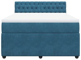 Κρεβάτι Boxspring με Στρώμα Μπλε 140x190 εκ. Βελούδινο - Μπλε