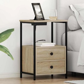 vidaXL Κομοδίνο με Σταθμό Φόρτισης με συρτάρι 2 pcs Sonoma Δρυς