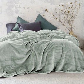 Κουβέρτα Βελουτέ Coperta Sage Green Nima Queen Size 220x240cm Πολυέστερ