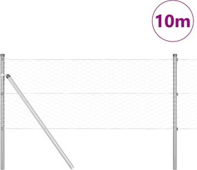vidaXL Έξιγωνο φράχτη σταθερού εδάφους 10 x 0,6 μ Ασημί Δίχτυ