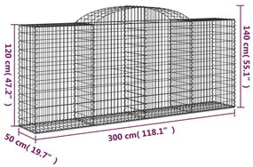 Συρματοκιβώτια Τοξωτά 2 τεμ. 300x50x120/140 εκ. Γαλβαν. Ατσάλι - Ασήμι