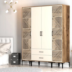 Τετραφυλλη Ντουλαπα Καρυδια/Κρεμ SOLANO 47.5x160x201.4