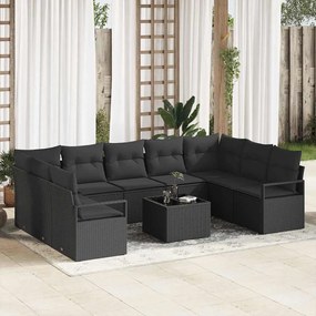 vidaXL Σετ Καναπέ Κήπου 10 pcs Μαύρο Πολυ ράταν