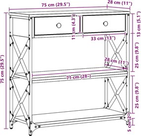 vidaXL Κονσόλα Τραπέζι Μαύρη δρυς 75 x 28 x 75 εκ