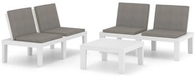 vidaXL Σαλόνι Κήπου 3 Τεμαχίων Λευκό Πλαστικό με Μαξιλάρια