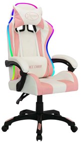 Καρέκλα Racing με Φωτισμό RGB LED Ροζ/Μαύρο Συνθετικό Δέρμα - Πολύχρωμο