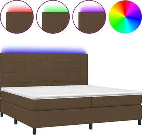 vidaXL Κρεβάτι Boxspring με Στρώμα &amp; LED Σκ.Καφέ 200x200εκ. Υφασμάτινο