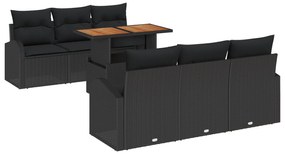 vidaXL Σετ καναπέ κήπου 7 κομματιών με μαξιλάρια Μαύρο Πολυ ρατάν