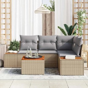 vidaXL Σετ Καναπέ Κήπου με μαξιλάρι 5 pcs Μπεζ Πολυ ράταν