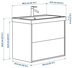 ANGSJON/BACKSJON βάση νιπτήρα με συρτάρια/νιπτήρα/μπαταρία, 80x48x69 cm 095.211.14