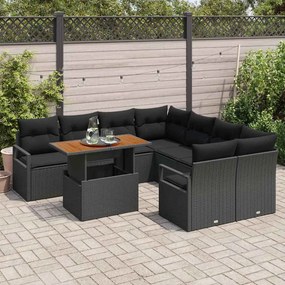 vidaXL Σετ Καναπέ Κήπου με αποθήκευση 9 pcs Μαύρο Πολυ ράταν
