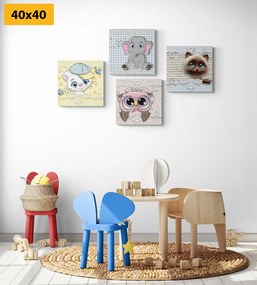 Σετ από εικόνες ζώων σε παιδικό σχέδιο - 4x 40x40