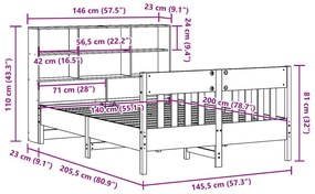 Σκελετός Κρεβατιού Χωρίς Στρώμα Καφέ 140x200 Μασίφ Ξύλο Πεύκου - Καφέ