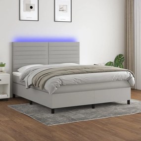 vidaXL Κρεβάτι Boxspring με Στρώμα & LED Αν.Γκρι 180x200εκ. Υφασμάτινο