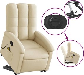 vidaXL Πολυθρόνα Μασάζ Ανακλινόμενη με Ανύψωση Κρεμ Υφασμάτινη