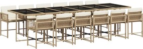 vidaXL Σετ Τραπεζαρίας Κήπου 13 τεμ. Μπεζ Συνθ. Ρατάν με Μαξιλάρια